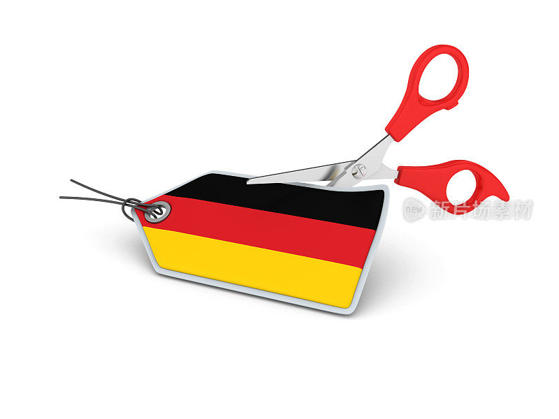 价格购物标签与德国国旗和剪刀- 3D渲染